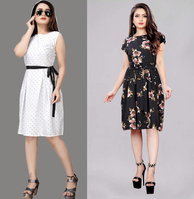 tanvi creation Women Fit and Flare Multicolor Below Knee Dress