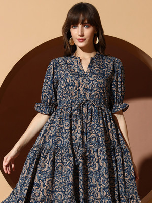 ZWERLON Women A-line Multicolor Midi/Calf Length Dress