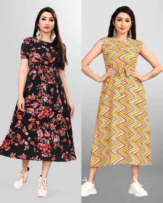 MAA FAB Women Maxi Multicolor Midi/Calf Length Dress