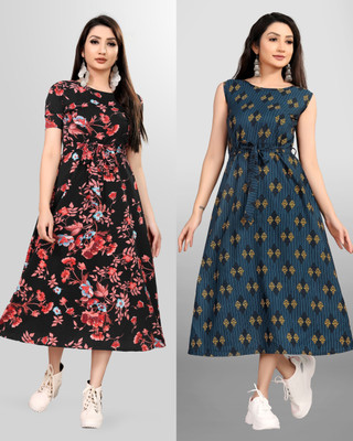 MAA FAB Women Maxi Multicolor Midi/Calf Length Dress