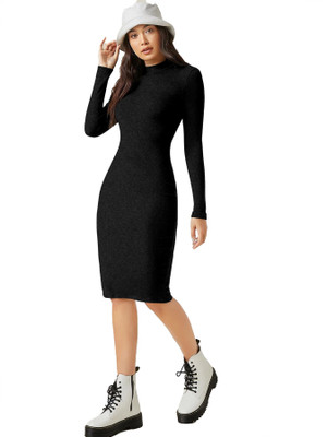 Babisaa Women Bodycon Black Below Knee Dress