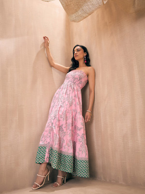 Pink Paprika By SASSAFRAS Women Fit and Flare Pink Maxi/Full Length Dress