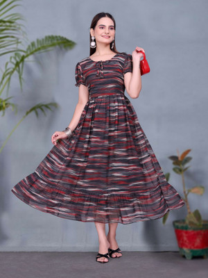 Aika Women Fit and Flare Black Midi/Calf Length Dress