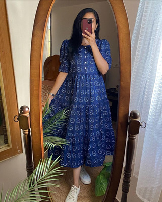 HouseOfCommon Women A-line Blue Midi/Calf Length Dress