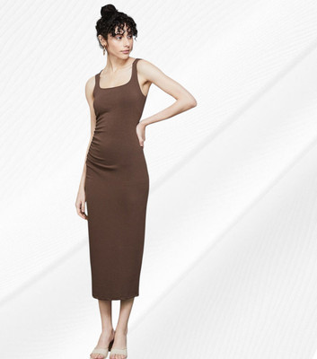 Funtos Women Bodycon Brown Midi/Calf Length Dress