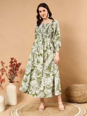 amar fashion Women Fit and Flare Green Maxi/Full Length Dress
