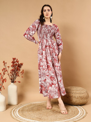 amar fashion Women Fit and Flare Multicolor Maxi/Full Length Dress