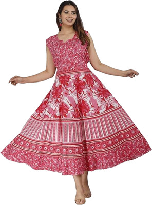 DADUDAYAL EXPORT Women Gown Pink Midi/Calf Length Dress
