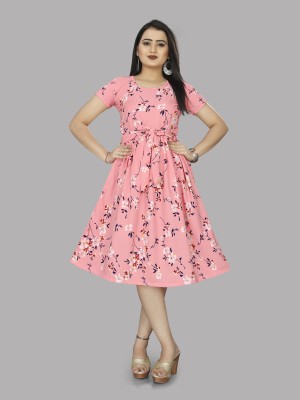 KAPPV Women A-line Pink, White Dress