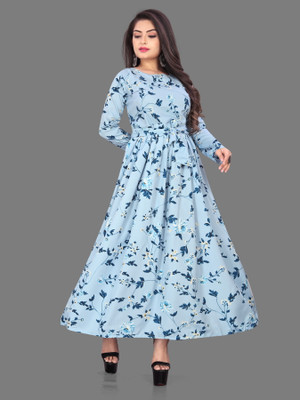 Hiral Creation Women Printed Anarkali Kurta(Blue)