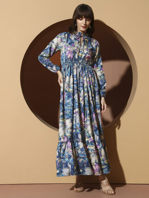 OTABU Women A-line Multicolor Maxi/Full Length Dress