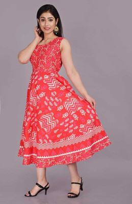 Namokar Enterprises Women Fit and Flare Red Midi/Calf Length Dress