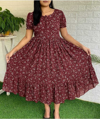 RKK Collection Women Fit and Flare Blue Midi/Calf Length Dress