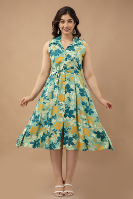 VIPY HANGER Women Fit and Flare Multicolor Midi/Calf Length Dress
