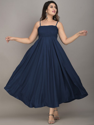 LuxeStyle Women Fit and Flare Dark Blue Maxi/Full Length Dress