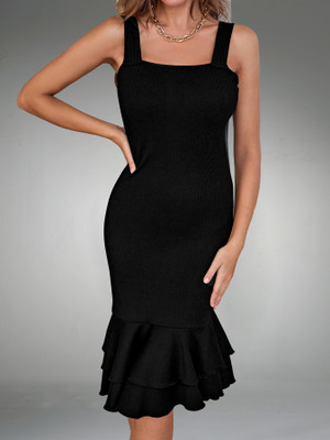 Trendz Creation Women Bodycon Black Below Knee Dress