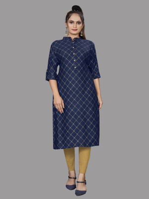 Shree Textiles Women Printed A-line Kurta(Blue)