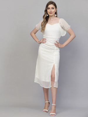 METRONAUT Women Sheath White Midi/Calf Length Dress