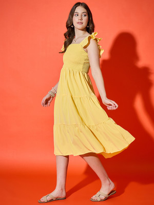 DIMPY GARMENTS Women Fit and Flare Yellow Maxi/Full Length Dress