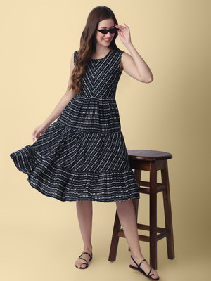 Daevish Women Fit and Flare Black Knee Length Dress