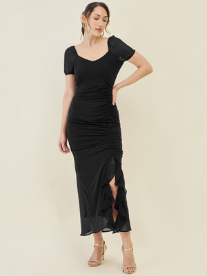 METRONAUT Women A-line Black Maxi/Full Length Dress