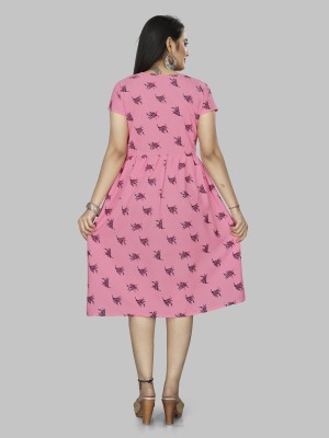 BLACKBIRD Women Skater Blue, Pink Dress