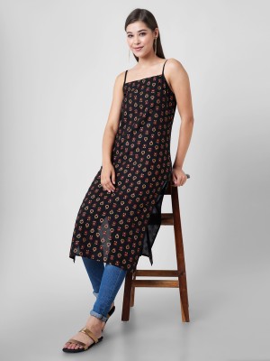 Purshottam Wala Women Printed Straight Kurta(Black)