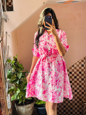 JKP COLLECTIONS Women A-line Pink Midi/Calf Length Dress