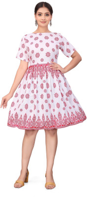 Ajfab Women Fit and Flare Red Above Knee/Mid Thigh Length Dress