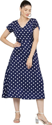 Micro Mount Women Fit and Flare Dark Blue Midi/Calf Length Dress