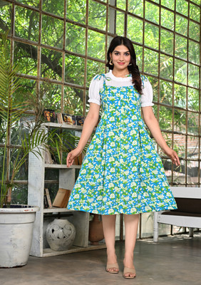 Kanha Women A-line Multicolor Midi/Calf Length Dress