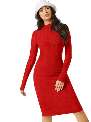 Babisaa Women Bodycon Red Below Knee Dress