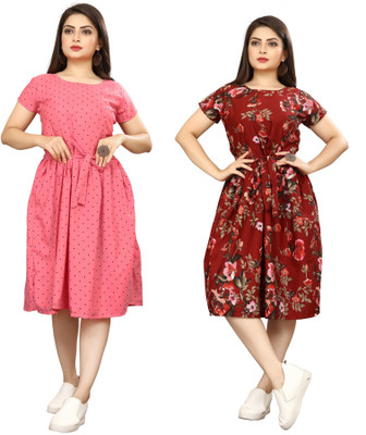 fashionwrld Women Fit and Flare Multicolor Knee Length Dress