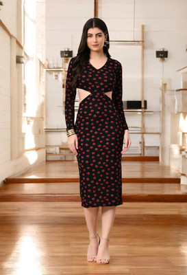 METRONAUT Women Bodycon Multicolor Midi/Calf Length Dress