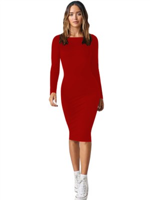 The Babisa Women Bodycon Maroon Midi/Calf Length Dress