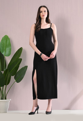 Moshe Women A-line Black Midi/Calf Length Dress