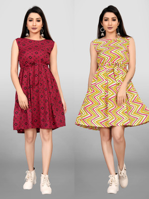 MAA FAB Women A-line Multicolor Knee Length Dress