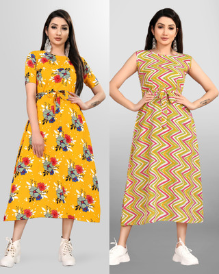 MAA FAB Women Maxi Multicolor Midi/Calf Length Dress