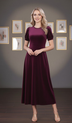 VM STUDIO Women Fit and Flare Purple Maxi/Full Length Dress