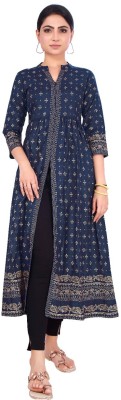 sai fashion Women Printed Frontslit Kurta(Blue)