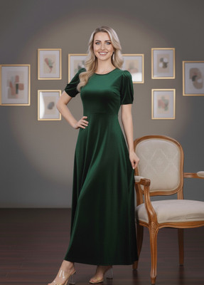 VM STUDIO Women Fit and Flare Green Maxi/Full Length Dress