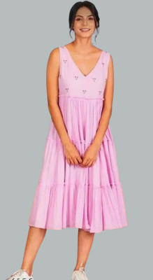 Parth Fashion Women Ethnic Dress Pink Below Knee Dress