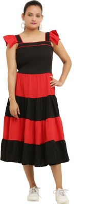 MA FASHION Women Layered Red, Black Dress