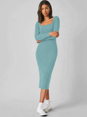 Trendz Creation Women Bodycon Light Blue Below Knee Dress