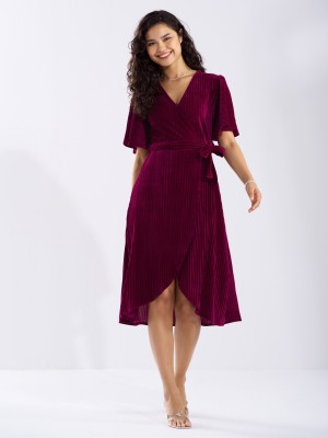 AASK Women Fit and Flare Maroon Dress