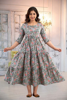 simran Women A-line Grey Maxi/Full Length Dress