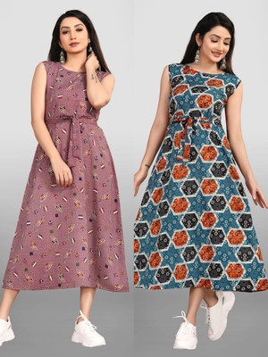 MAA FAB Women A-line Orange Midi/Calf Length Dress