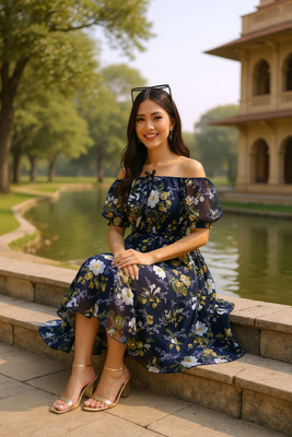 Attire Empire Women Fit and Flare Purple, Green, Pink, Black, Blue, White Maxi/Full Length Dress