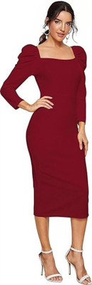 Trendz Creation Women Bodycon Maroon Below Knee Dress