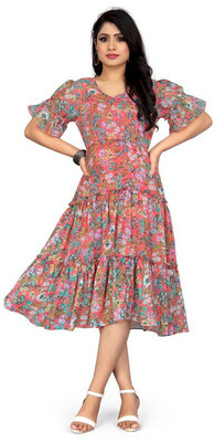 Envi Women Fit and Flare Multicolor Above Knee/Mid Thigh Length Dress